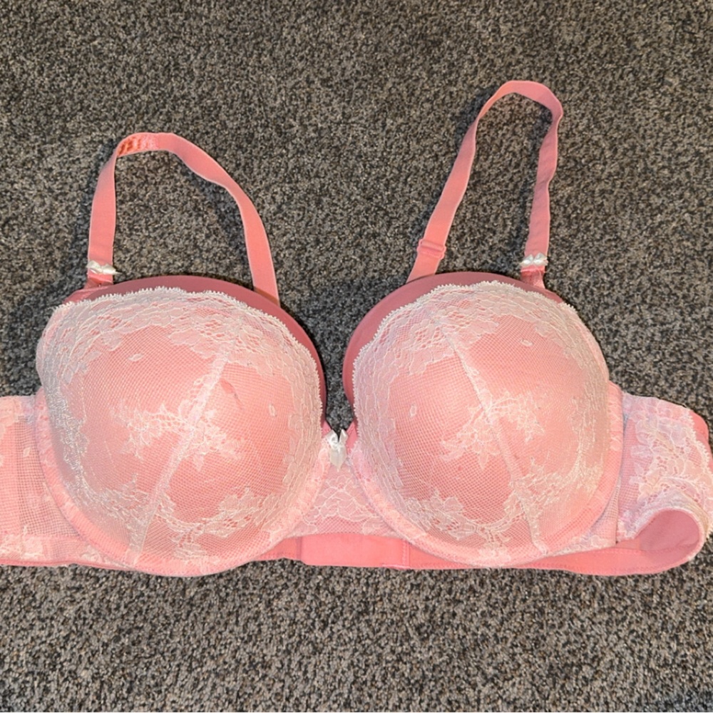 Torrid Pink and White Lace Bra